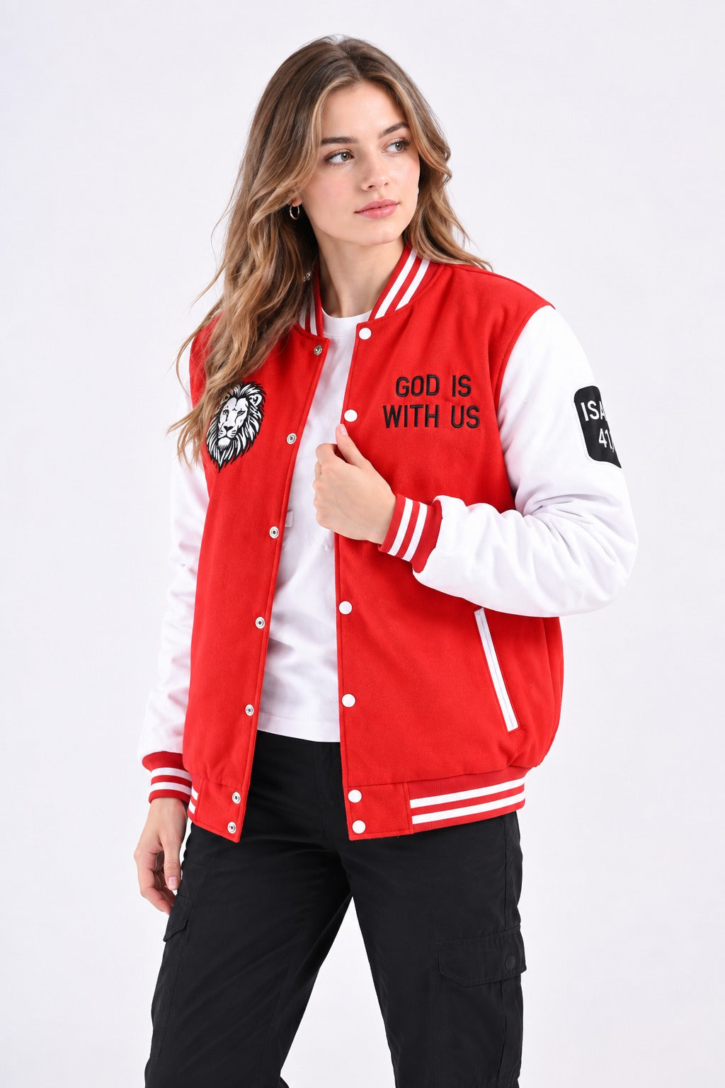 Lion of Judah Female Varsity Jacket (Red)