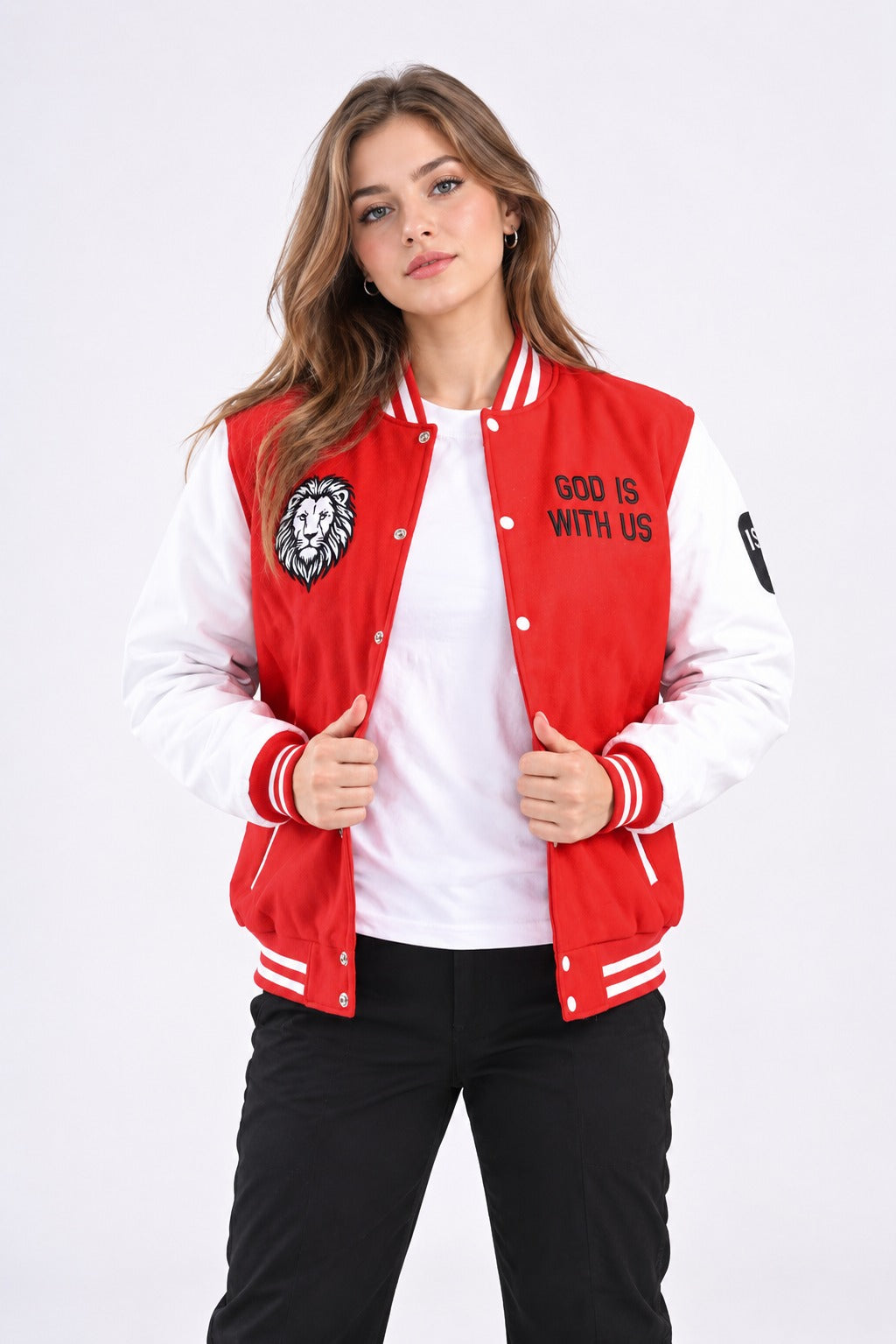 Lion of Judah Female Varsity Jacket (Red)