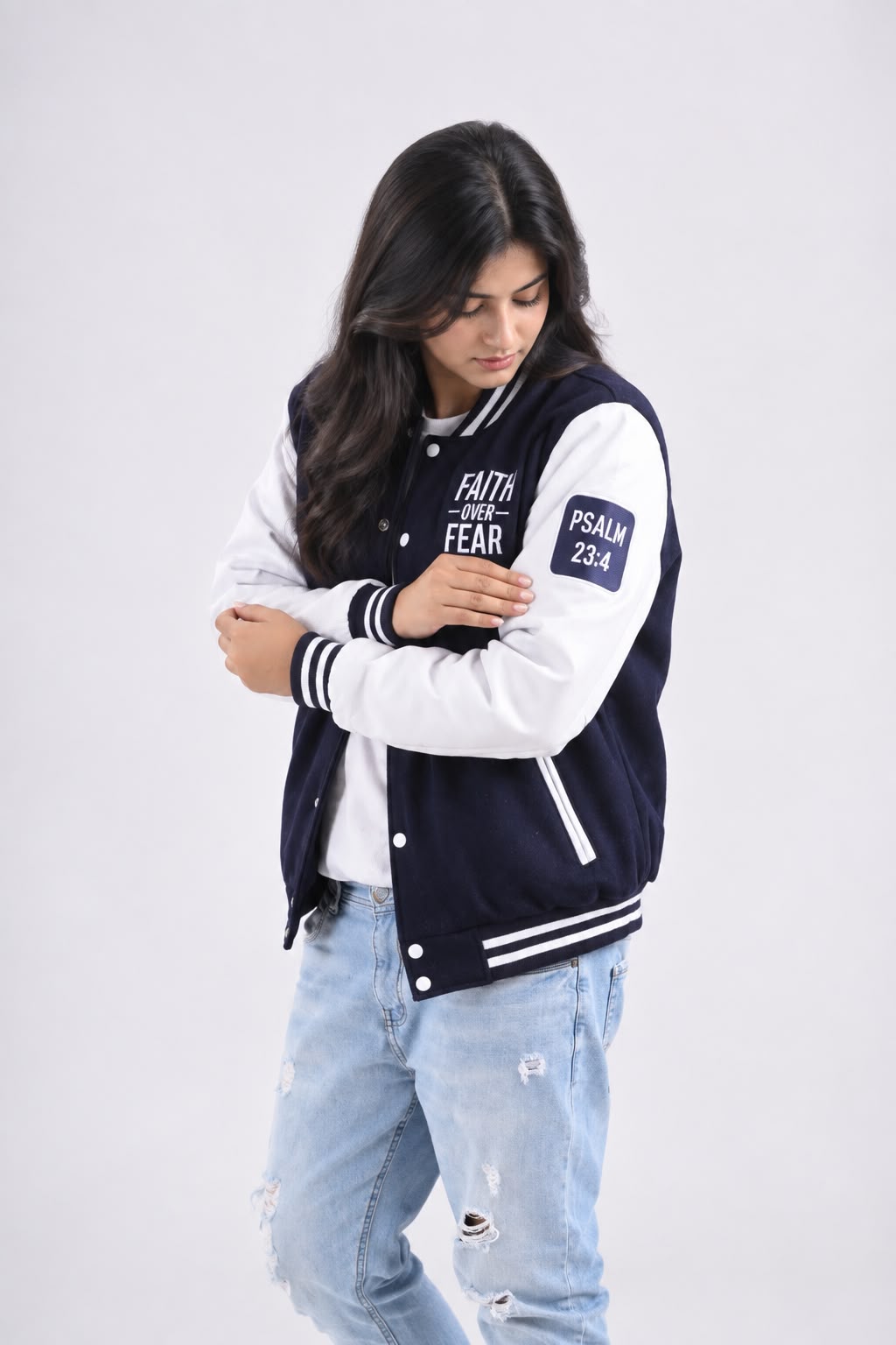 Faith Over Fear Female Varsity Jacket